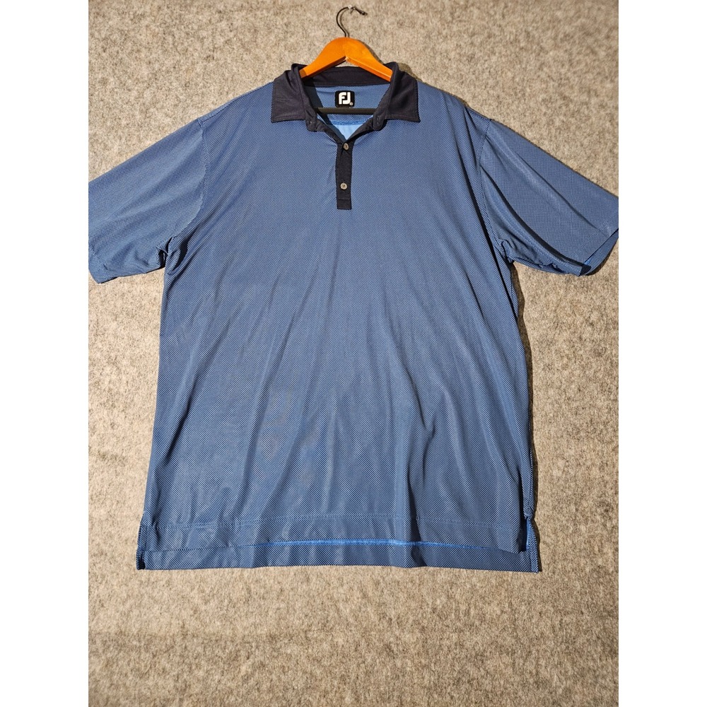 FootJoy Polo Shirt Mens 2XL Blue Micro Check Short Sleeve Performance Golf